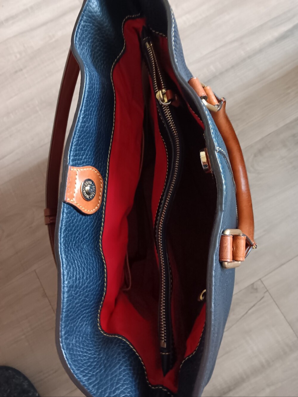 Dooney & Bourke Black Leather Tote with Tan Handles - Picture 6 of 7